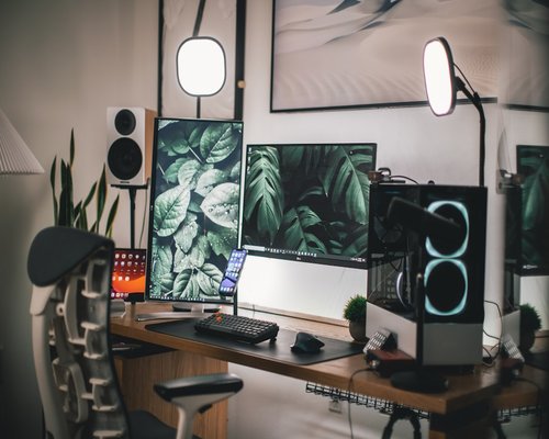 Organized comfortable workspace setup at home